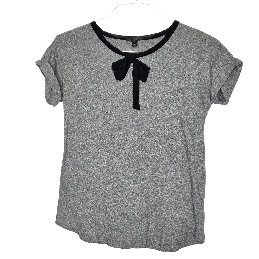 J. Crew Gray Tee with Black Bow Accent